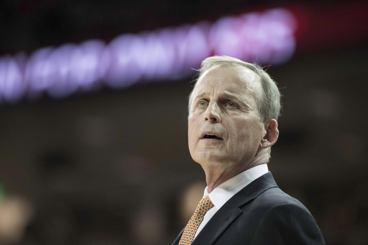 Tennessee head coach Rick Barnes watches a play during the first half of an NCAA college basketball game against South Carolina Saturday, Jan. 20, 2018, in Columbia, S.C. Tennessee defeated South Carolina 70-63. (AP Photo/Sean Rayford)