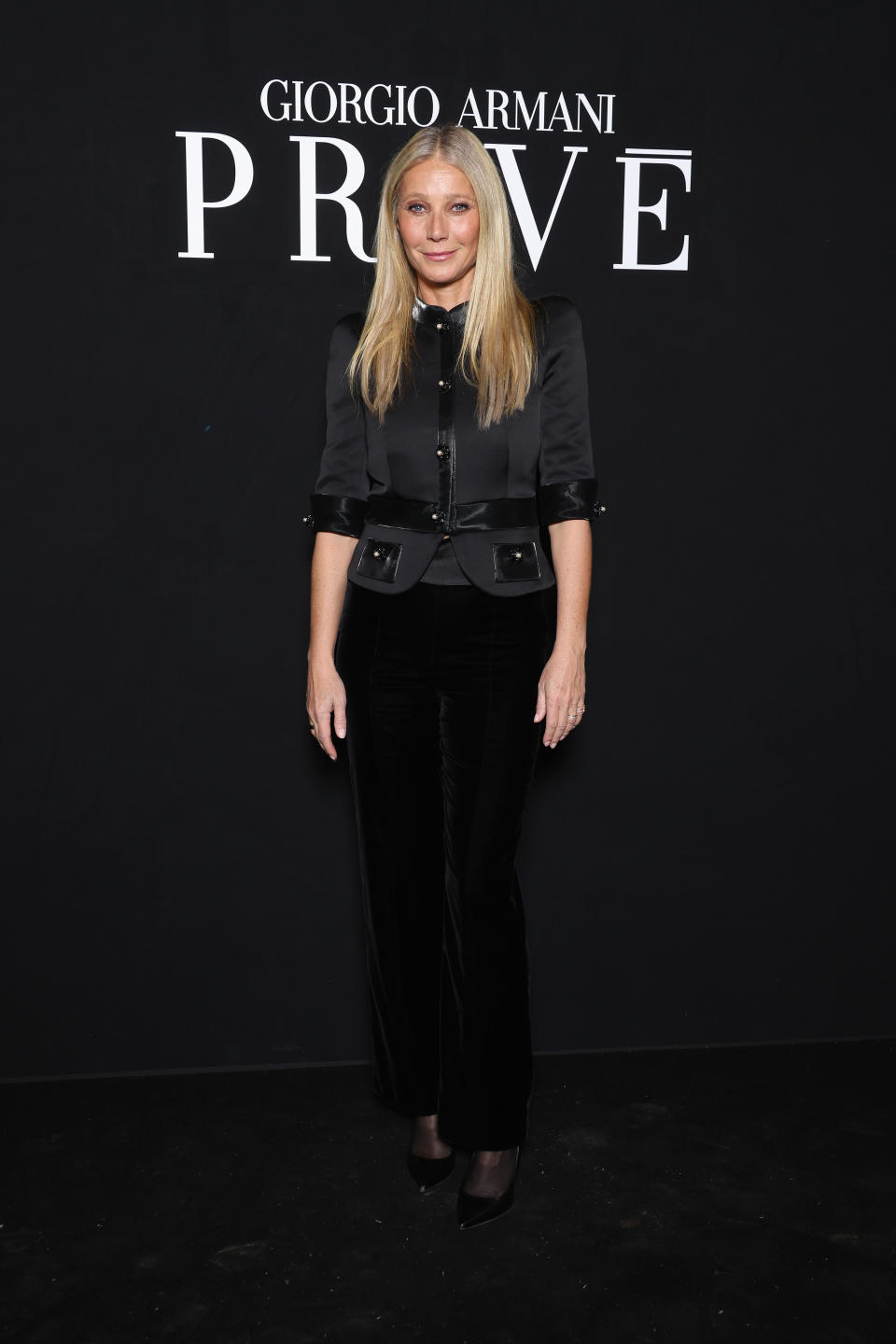 PARIS, FRANCE - JANUARY 23: (EDITORIAL USE ONLY - For Non-Editorial use please seek approval from Fashion House) Gwyneth Paltrow attends the Giorgio Armani Privé Haute Couture Spring/Summer 2024 show as part of Paris Fashion Week  on January 23, 2024 in Paris, France. (Photo by Pascal Le Segretain/Getty Images)