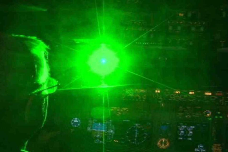 Dangerous: Police shared an image of how a laser beam appears inside an aircraft's cockpit: @MPSHeathrow/Twitter