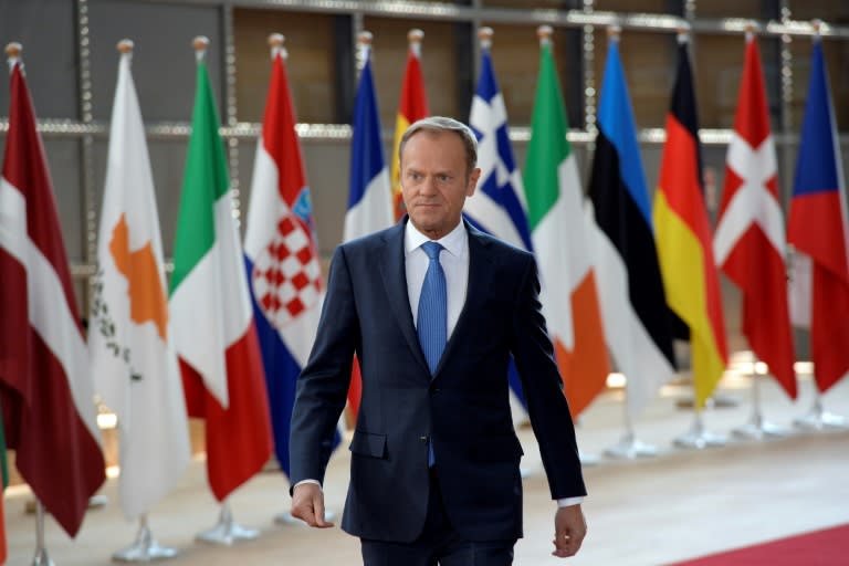 EU President Donald Tusk in Brussels at the HQ of the European Council, on April 29, 2017 for a summit on Brexit negotiating guidelines