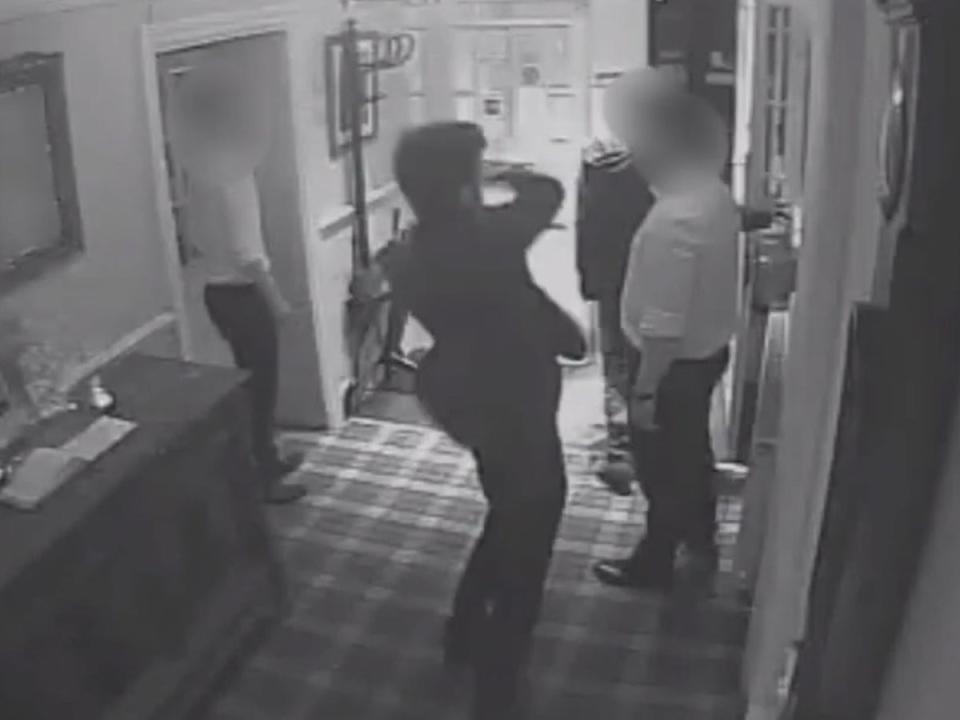 CCTV of Jack Shepherd attacking a barman in March 2018, a crime for which he served a consecutive four-year sentence (Devon and Cornwall Police)