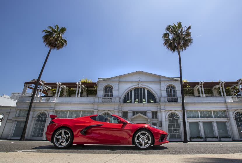 BEVERLY HILLS, CA-MAY 17, 2023: Building in background at the intersection of Santa Monica Blvd. and Rodeo Dr. (actual address is 468 N Rodeo Dr.) is one of two properties where the proposed Cheval Blanc hotel would be located. (Mel Melcon / Los Angeles Times)