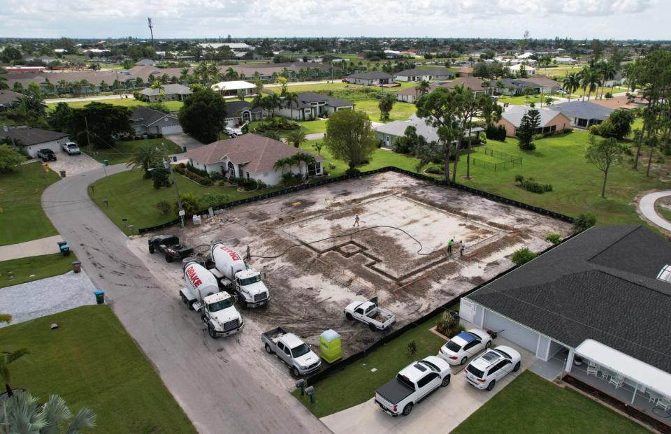 New single family home construction continues along the area near Palmetto-Pine Country Club in Cape Coral. Aerial photograph captured Thursday, September 12, 2024.