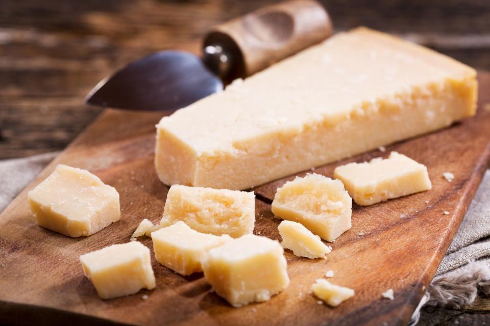 <p>As long as you keep your portions in check, cheese can be a great way to add extra protein, calcium, and vitamin D to a meal. Just 1 ounce of grated Parmesan delivers 8 grams of protein at roughly 120 calories, along with tons of added flavor.</p><p><strong>Power up your protein: </strong>Sprinkle parmesan onto your salads, pasta dishes, or even eggs to add depth to your meal. Better yet, try out this better-for-you <a rel="nofollow noopener" href="https://www.prevention.com/food-nutrition/recipes/a20482837/chicken-parmesan-with-spaghetti-squash/" target="_blank" data-ylk="slk:chicken parmesan with spaghetti squash;elm:context_link;itc:0;sec:content-canvas" class="link ">chicken parmesan with spaghetti squash</a>.</p>