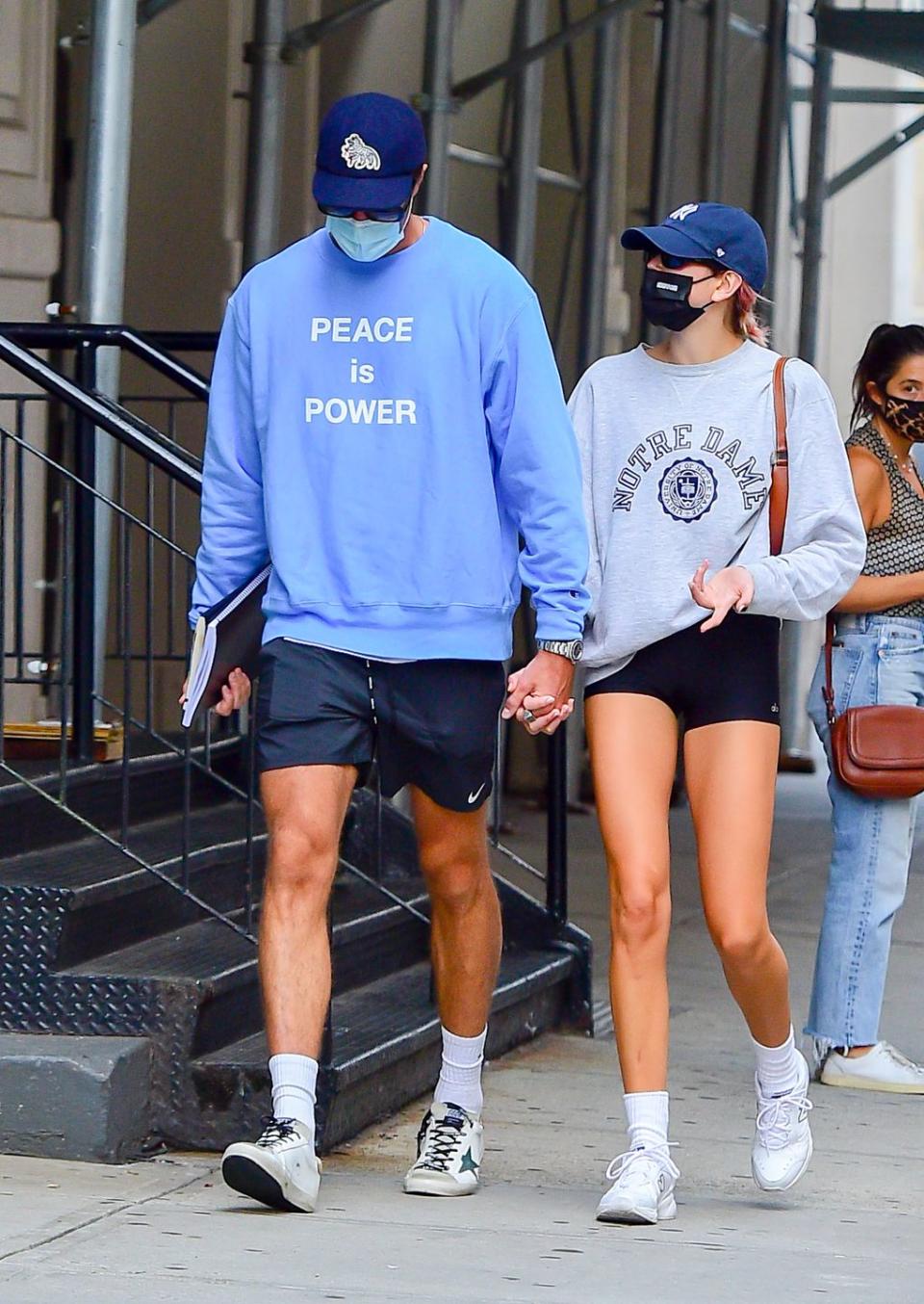 new york, ny   september 11  model kaia gerber and jacob elordi are seen walking in soho on september 11, 2020 in new york city  photo by raymond hallgc images