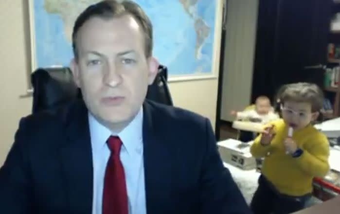 Three's a crowd. Mr Kelly is joined by both children during the interview. Picture: BBC
