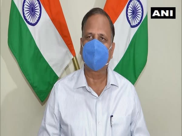 Delhi Health Minister Satyendar Jain speaking to reporters in New Delhi on Saturday. Photo/ANI