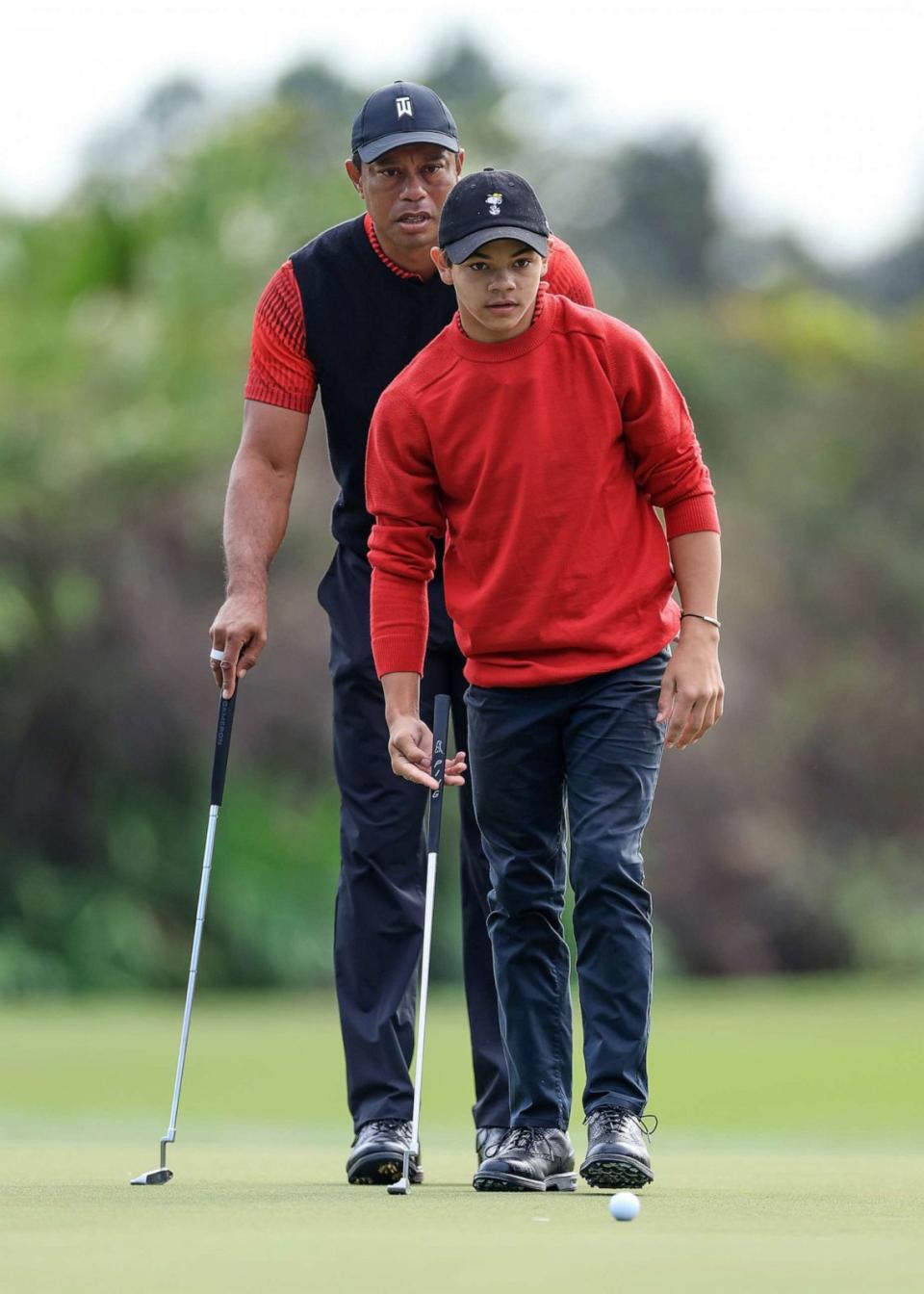 PHOTO: Tiger Woods with his son Charlie Woods during the final round of the 2022 PNC Championship at The Ritz-Carlton Golf Club on Dec. 18, 2022, in Orlando, Fla. (David Cannon/Getty Images, FILE)