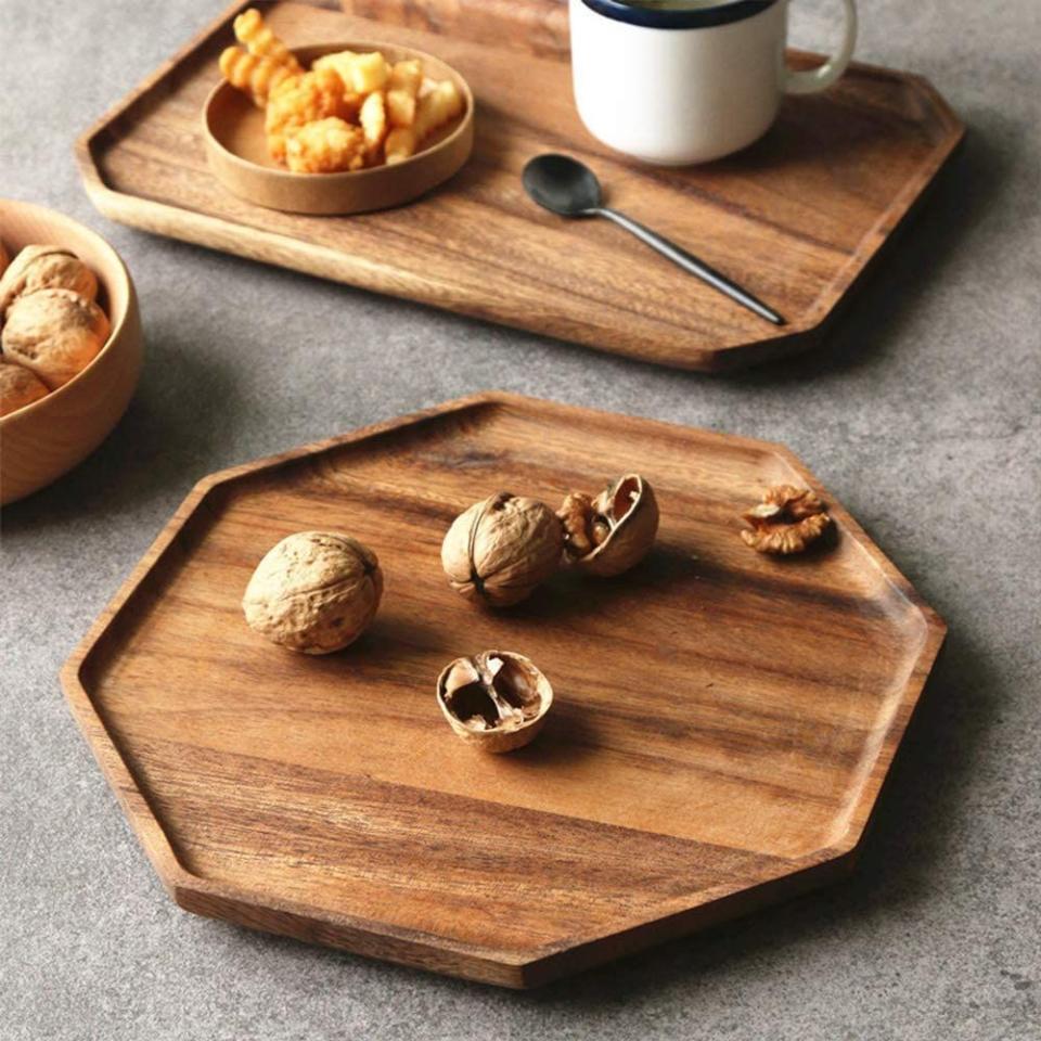 Acacia Wooden Serving Platter, Set of 2