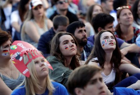 Soccer Football - World Cup - Group F - South Korea vs Germany- Saint Petersburg, Russia - June 27, 2018. Fans watch the broadcast at Saint Petersburg Fan Fest. REUTERS/Henry Romero