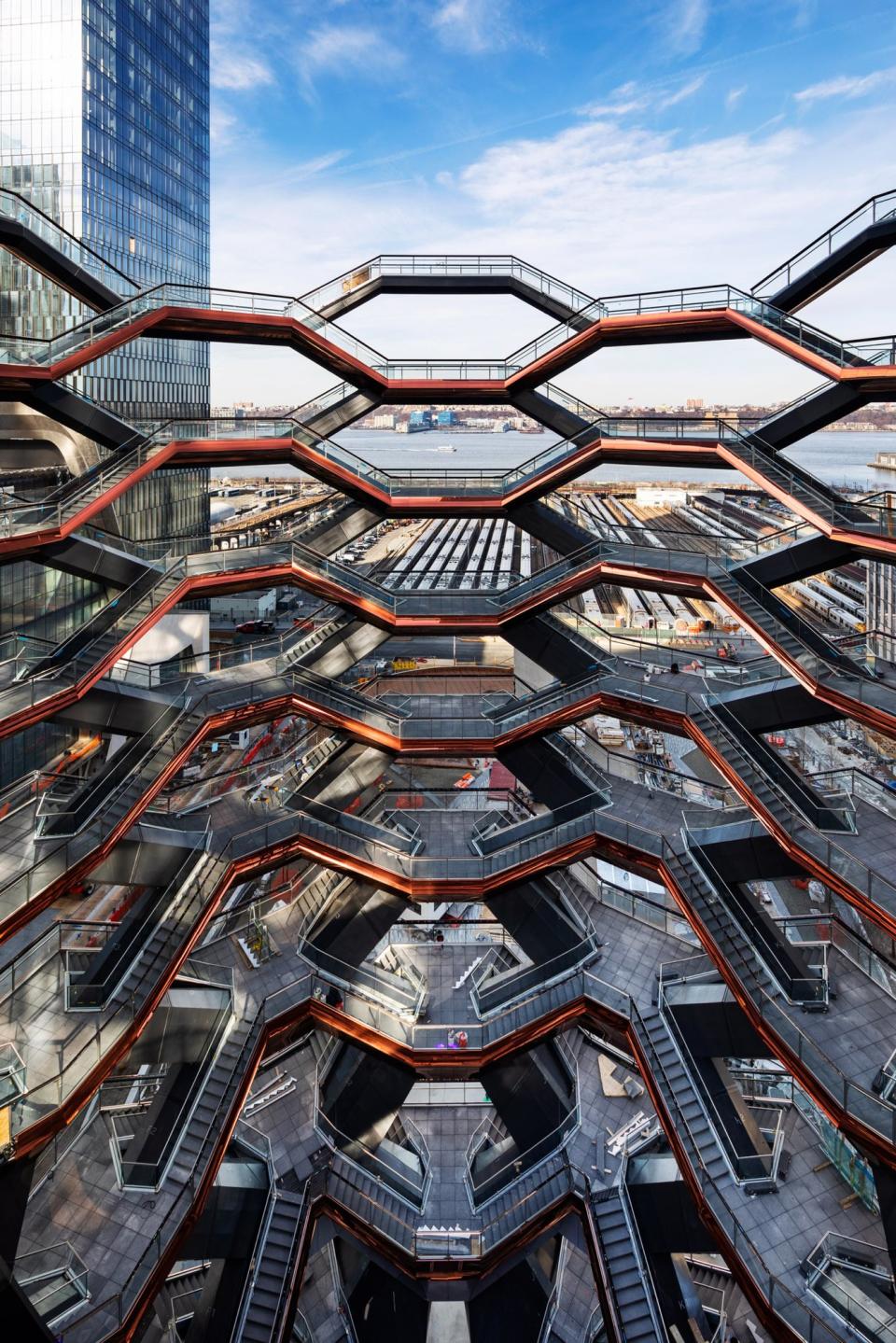 Close-up view of the many staircases that make up the Thomas Heatherwick-designed 