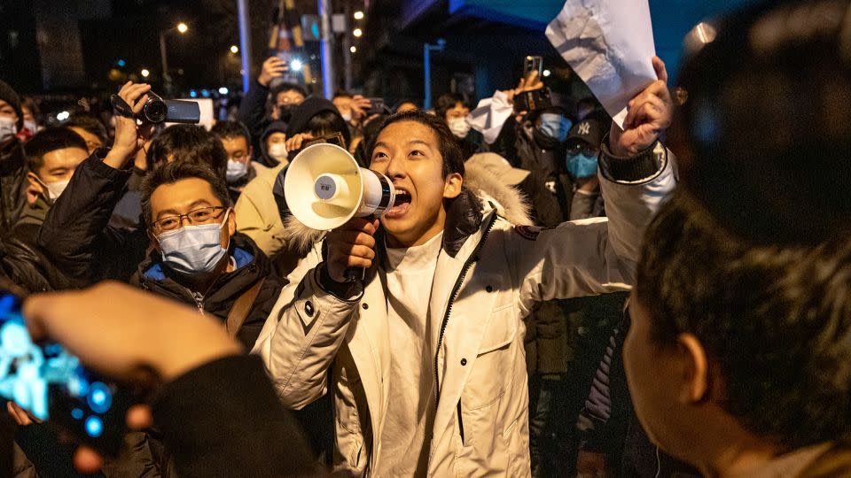 Protests against Covid restrictions spread across China in late November as citizens took to the streets to vent their anger.  - Bloomberg/Getty Images