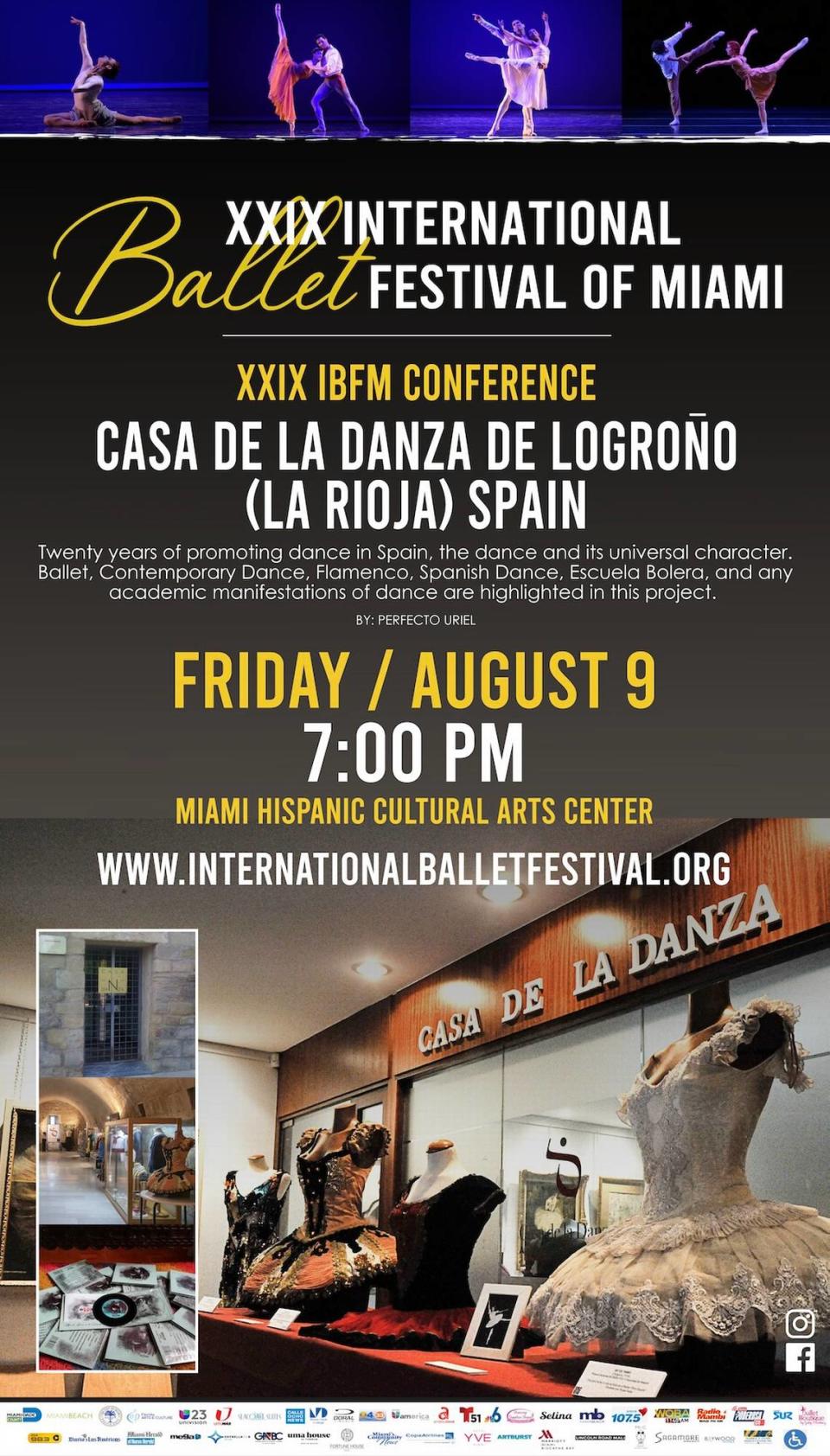 Póster promocional de la conferencia de Perfecto Uriel sobre la Casa de la Danza el viernes 9 de agosto en MHCAC.