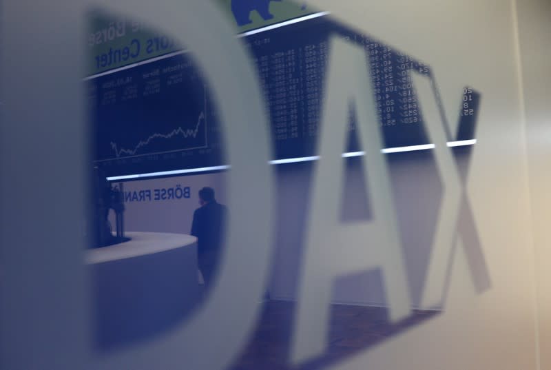 A general view shows the German share prize index DAX board during afternoon trading as markets react on the coronavirus disease (COVID-19) at the stock exchange in Frankfurt