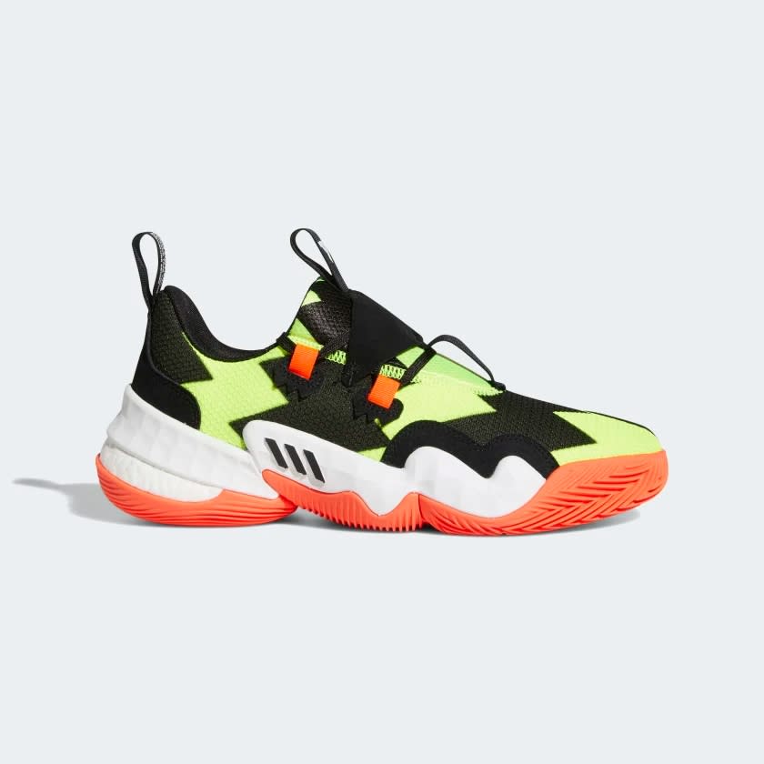 Black, yellow, and orange basketball shoe