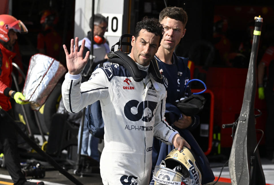 Formula One F1 - Belgian Grand Prix - Spa-Francorchamps, Spa, Belgium - July 28, 2023 AlphaTauri's Daniel Ricciardo acknowledges the fans during qualifying Pool via REUTERS/John Thys