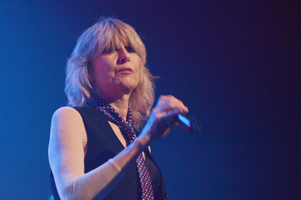 LONDON, ENGLAND - NOVEMBER 24: Singer Chrissie Hynde performs live on stage with the Valve Bone Woe Ensemble as part of EFG London Jazz Festival, at The Royal Festival Hall on November 24, 2019 in London, England. (Photo by Jim Dyson/Getty Images)