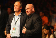 SYDNEY, AUSTRALIA - MARCH 03: UFC President Dana White watches on during the UFC On FX welterweight bout between Martin Kampmann and Thiago Alves at Allphones Arena on March 3, 2012 in Sydney, Australia. (Photo by Mark Kolbe/Getty Images)