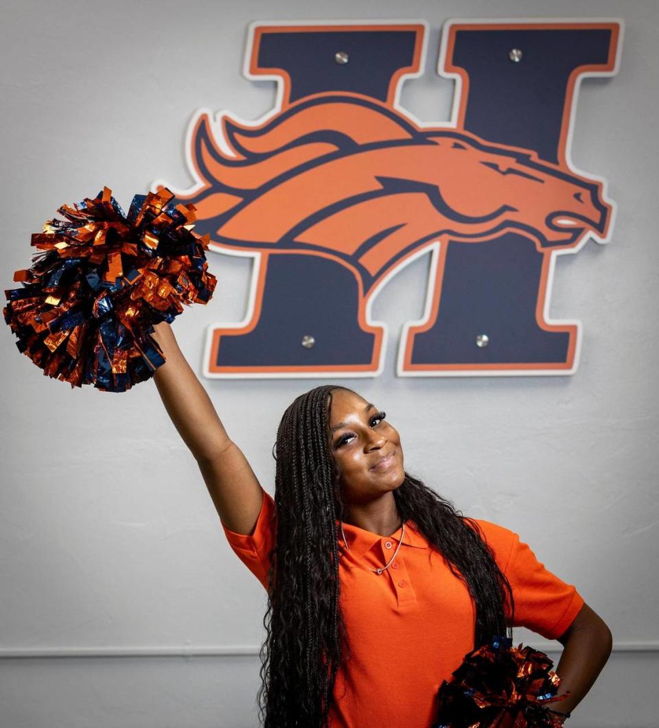 Homestead, Florida, August 28, 2023 - Janiya Baker, a cheerleader at Homestead High School, poses for a photo.