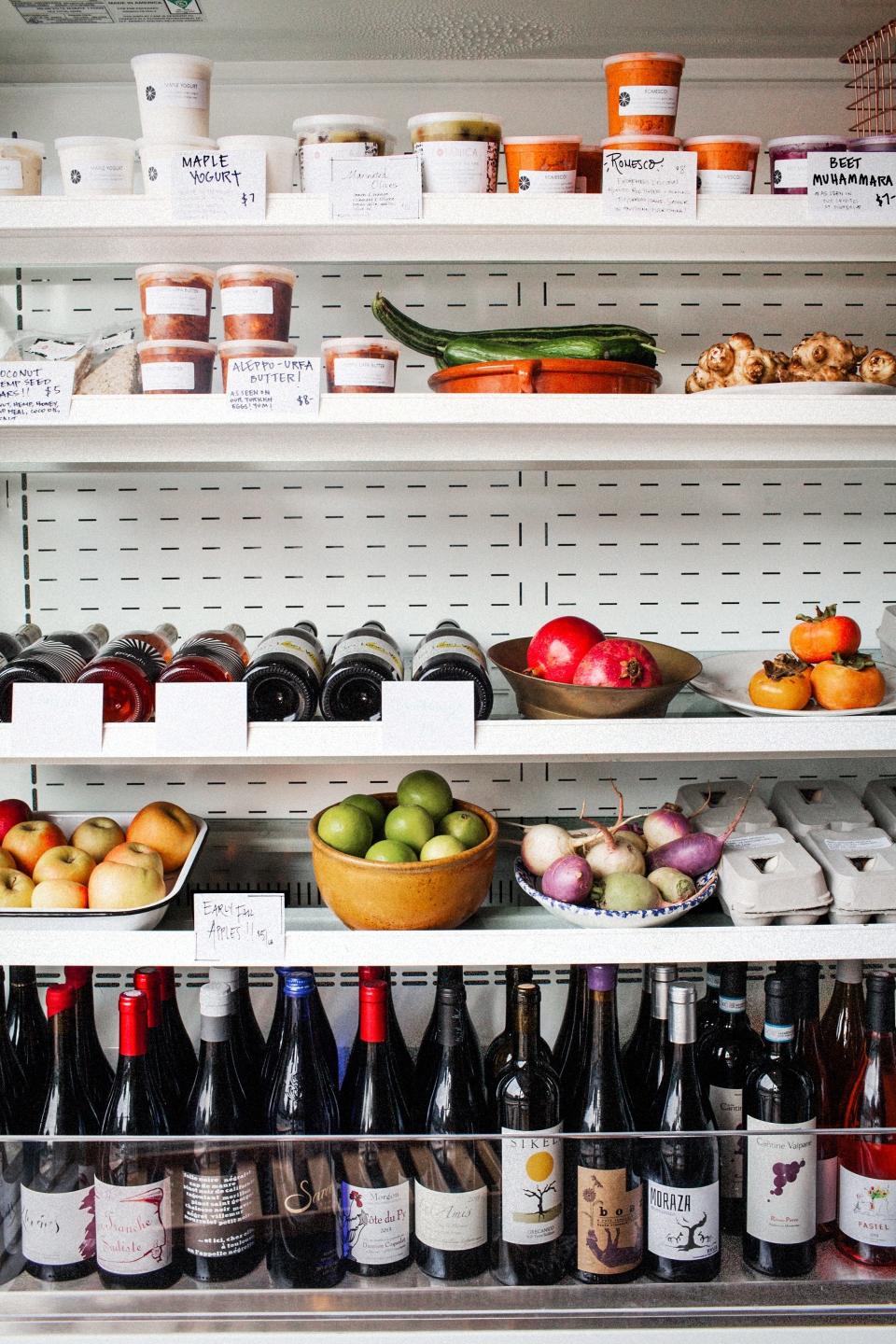 Natural wine and local produce on the shelves at Botanica in L.A.