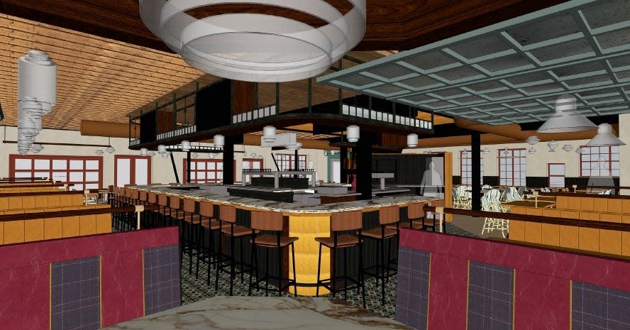 A rendering of proposed renovations at Cafe Benelux in Milwaukee's Third Ward show an expanded bar and more booth seating. The restaurant closed in March to undergo the renovations.