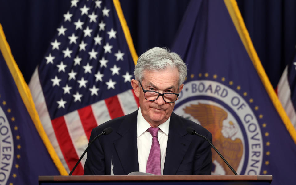 WASHINGTON, DC - 1 FEBRUARI: Jerome Powell, voorzitter van de Federal Reserve, spreekt tijdens een persconferentie na de vergadering van het Federal Open Market Committee op 1 februari 2023 in Washington, DC.  De Federal Reserve kondigde een renteverhoging aan van 0,25 procentpunt tot een bandbreedte van 4,50% tot 4,75%.  (Foto door Kevin Deitch/Getty Images)