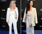 <p>Die beiden trugen nur dem Anschein nach identische Looks: Schauspielerin Julianne Hough trug zu Super Saturday Night von DirectTV ein Alexia Maria Top und einen Paule Ka Blazer, während „X-Men: Apocalypse“-Star Olivia Munn in einem sehr ähnlichen Dreiteiler von Alice + Olivia erschien. [Bild: Getty] </p>