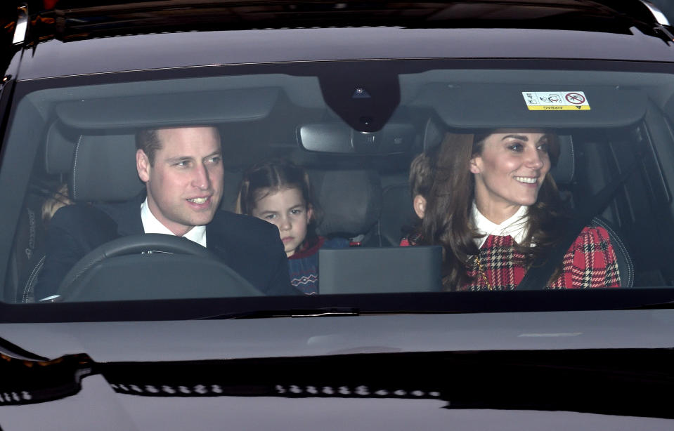 The Duke and Duchess of Cambridge depart Buckingham Palace with their three children. (Photo by Karwai Tang/WireImage)