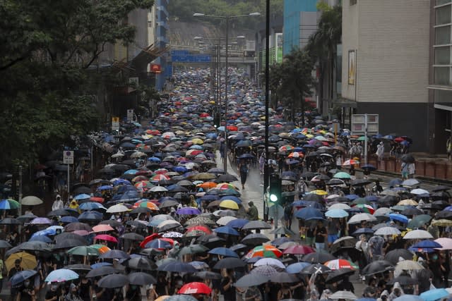 Umbrella-carrying protesters took to the streets earlier in the day 