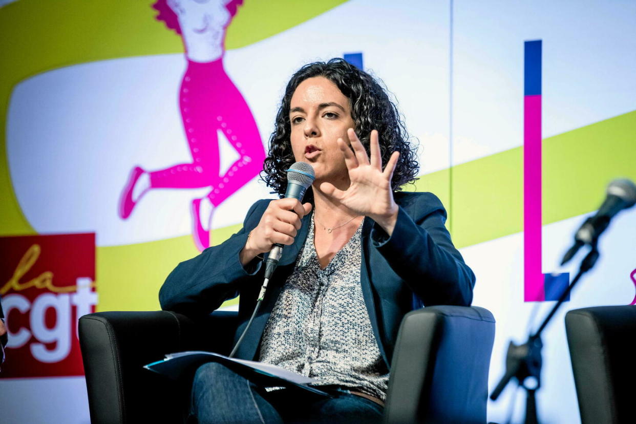 Manon Aubry, le 28 mai, lors du grand oral organisé par la CGT avant les élections européennes.  - Credit:Chang Martin/Sipa