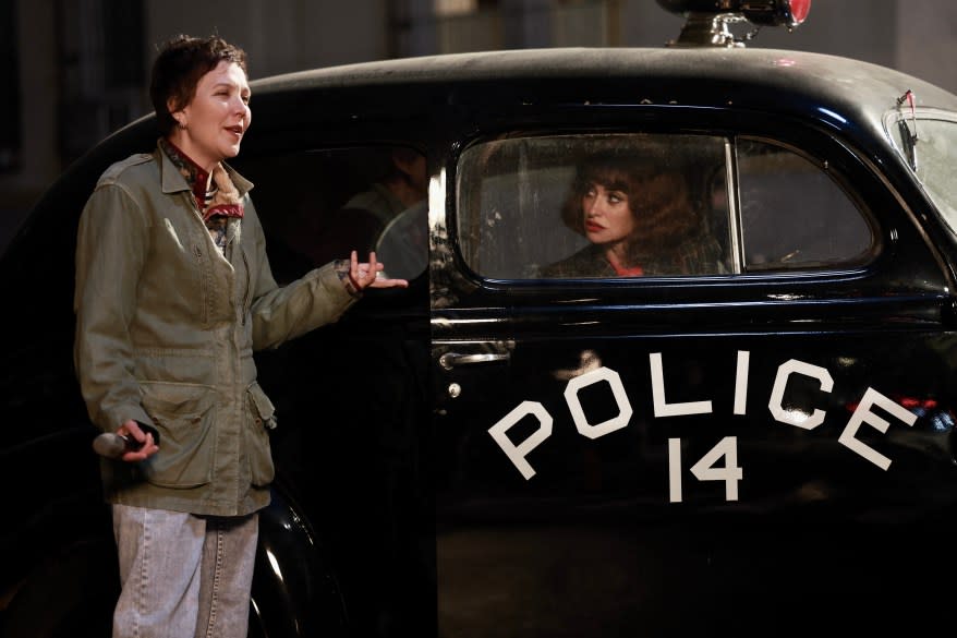 Actors Jessie Buckley and Christian Bale on the set of 'The Bride' in NYC