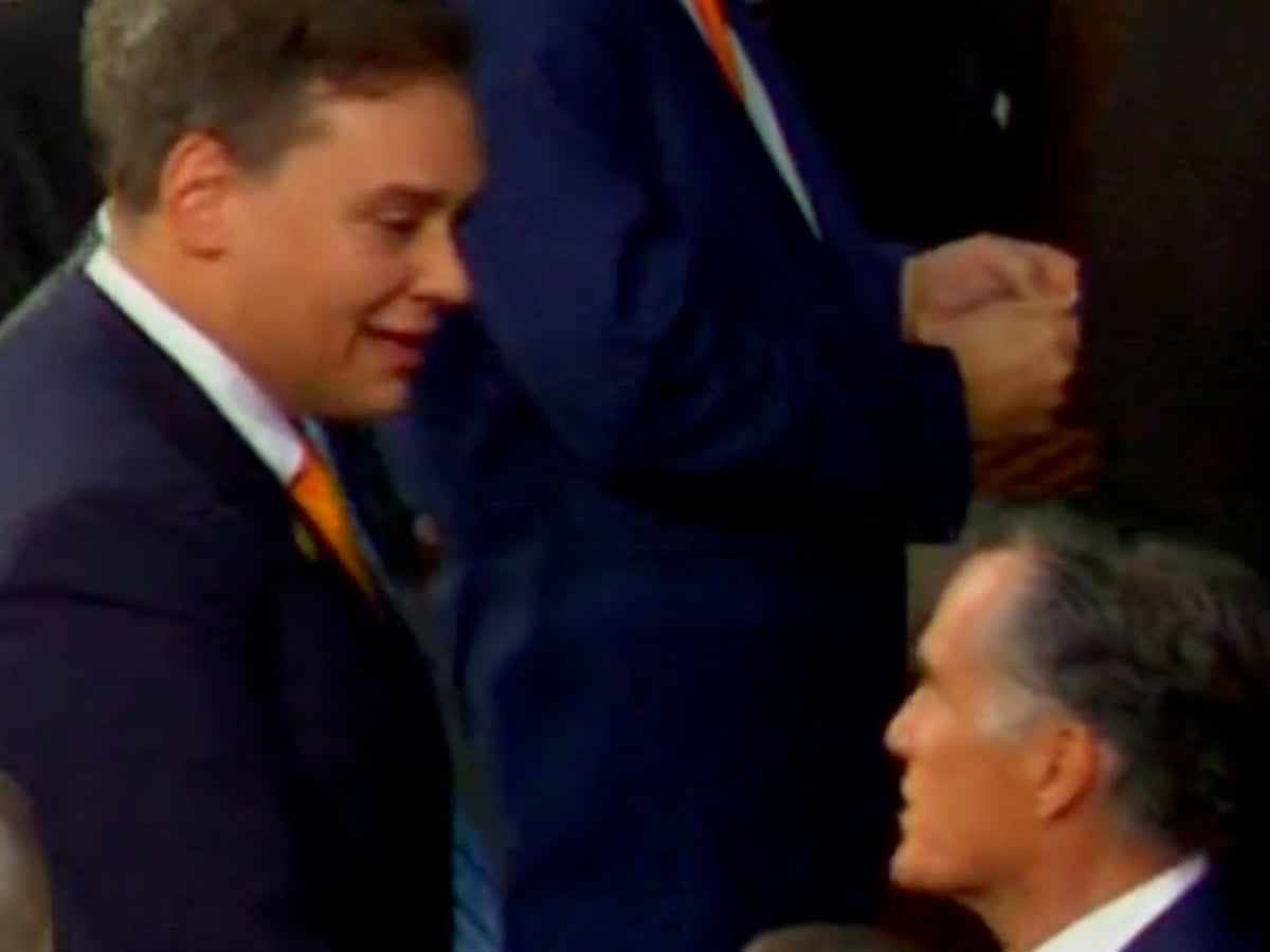 George Santos and Mitt Romney has a tense exchange ahead of the State of the Union (Screenshot / CSPAN)