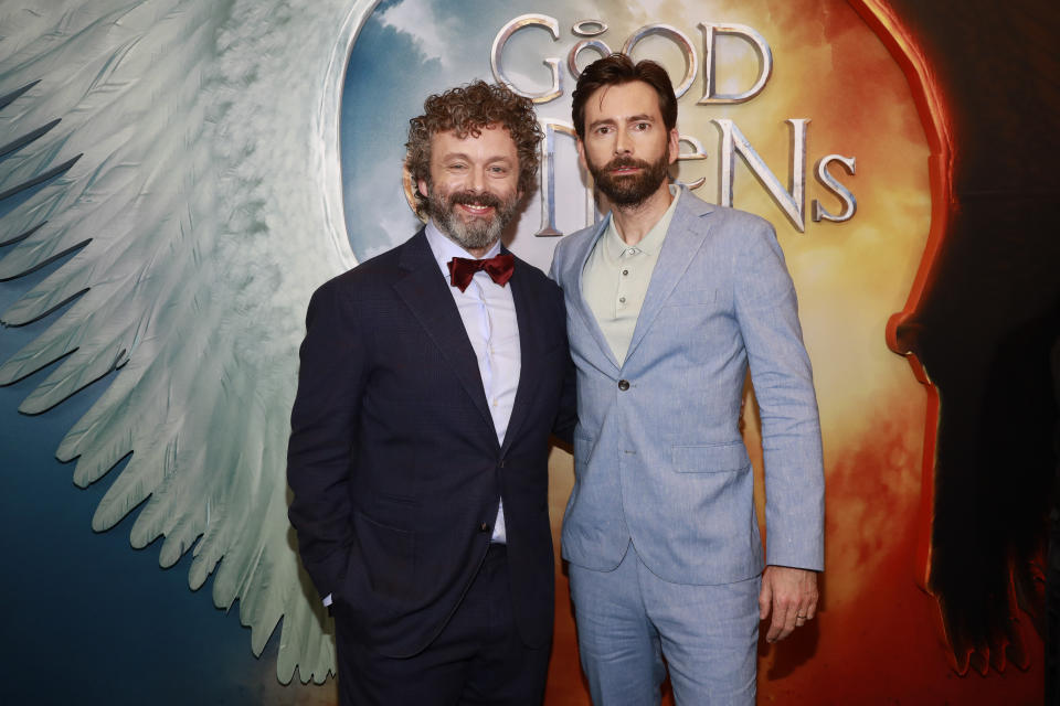 Michael Sheen, left, and David Tennant, right, attend the premiere of Amazon Prime Video's "Good Omens" at the Whitby Hotel on Thursday, May 23, 2019, in New York. (Photo by Andy Kropa/Invision/AP)