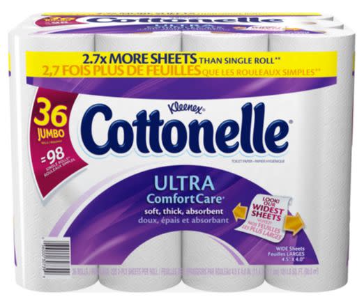 Cottonelle® Ultra Comfort Care Jumbo Roll Toilet Paper, <a href="http://www.costco.com/Cottonelle%C2%AE-Ultra-Comfort-Care-Jumbo-Roll-Toilet-Paper%2c-36-Rolls.product.100089198.html" target="_blank">costco.com</a>, $25.69