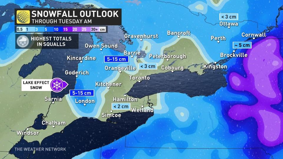 Southern Ontario snowfall totals