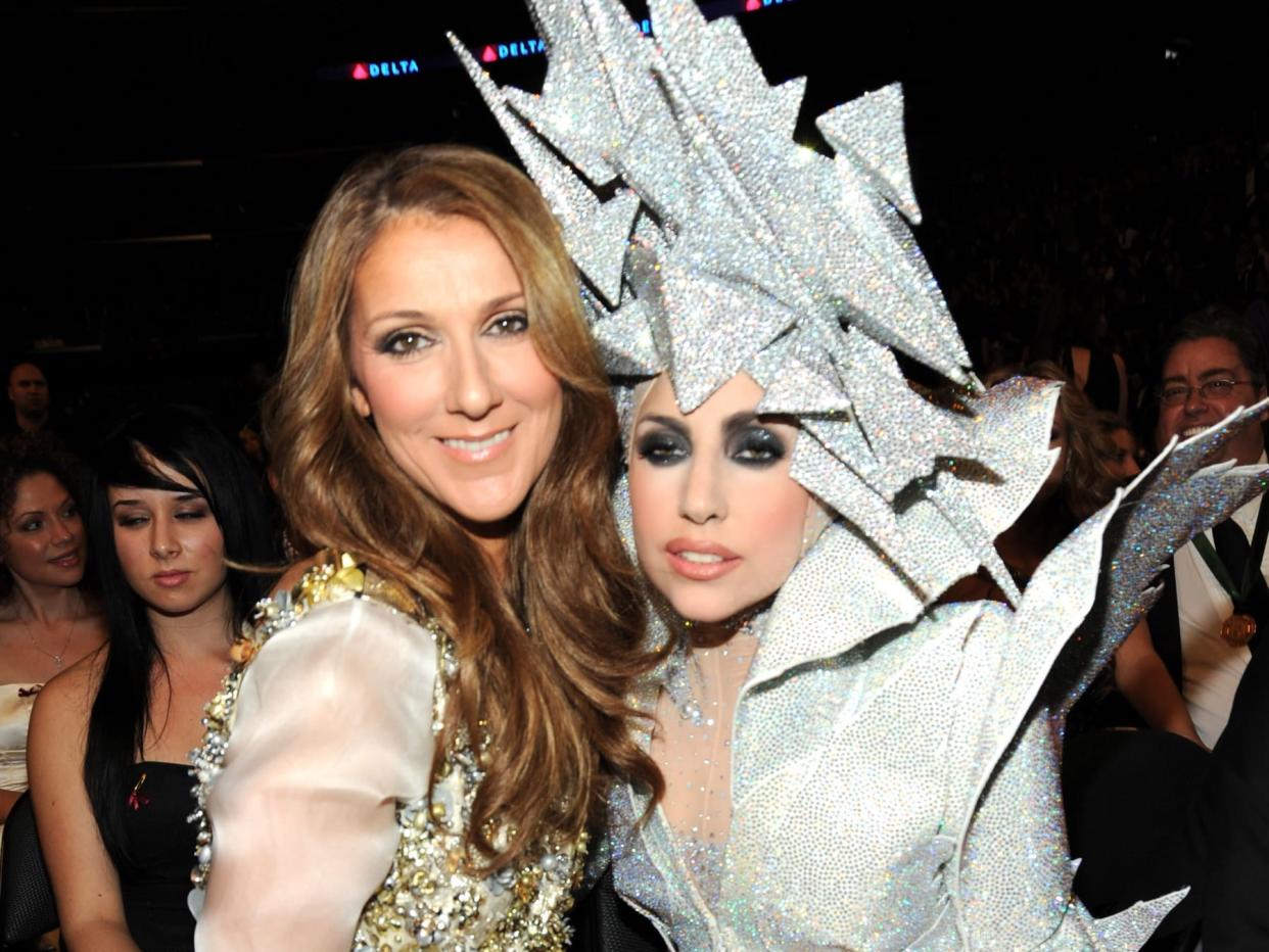 LOS ANGELES, CA - JANUARY 31:  Celine Dion and Lady Gaga attends the 52nd Annual GRAMMY Awards held at Staples Center on January 31, 2010 in Los Angeles, California.  (Photo by Kevin Mazur/WireImage)