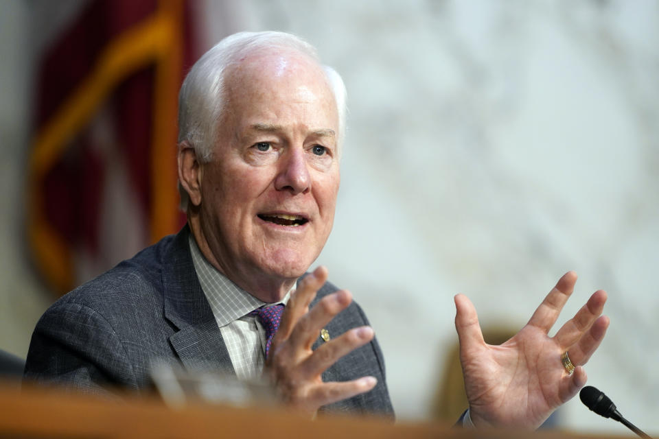 Sen. John Cornyn, R-Texas, speaks during the confirmation hearing for Supreme Court nominee Amy Coney Barrett, before the Senate Judiciary Committee, Wednesday, Oct. 14, 2020, on Capitol Hill in Washington. (AP Photo/Susan Walsh, Pool)