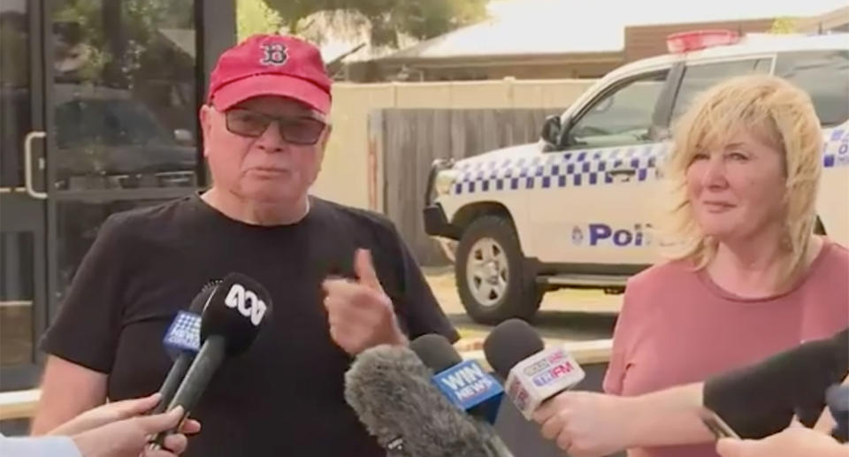 Guy Beesley (left) and Susan Beesley (right) speak to media after being missing for three days