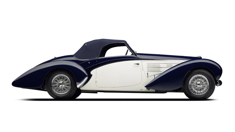 A 1938 Bugatti Type 57C Aravis “Special Cabriolet.”