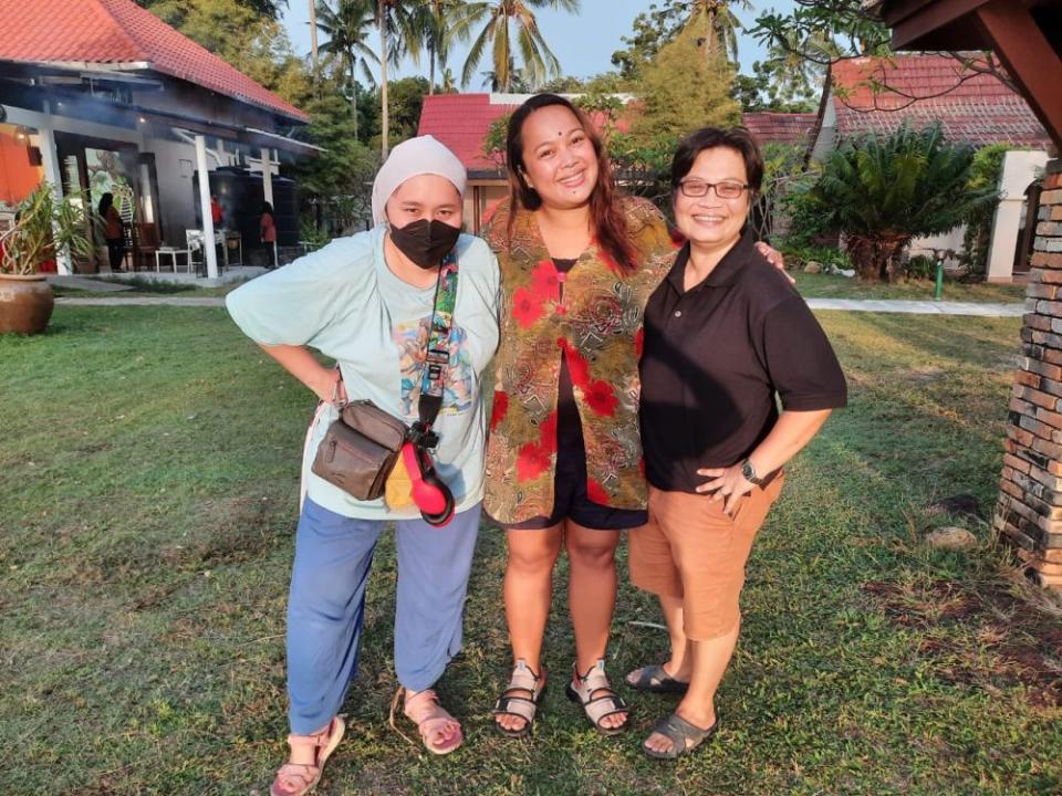 (From left) Takahara, Sheena and Shareen Rahmat at the Holiday Villa Langkawi where the performance will be staged. ― Picture courtesy of Suatukala