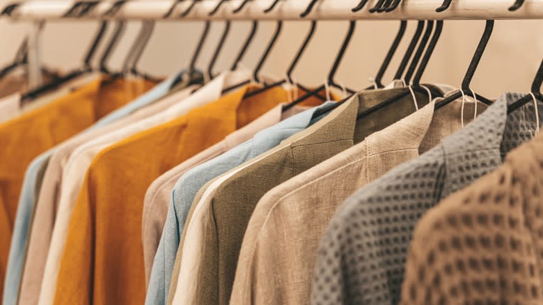 Hemp shirts on hangers