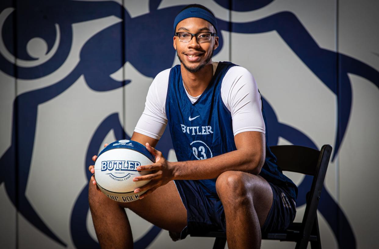 Butler University basketball player Andre Screen at Media Day on Wednesday, Oct. 17, 2023, in the Butler University practice gym in Indianapolis.