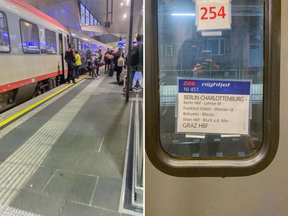 The author enters her car on the train.