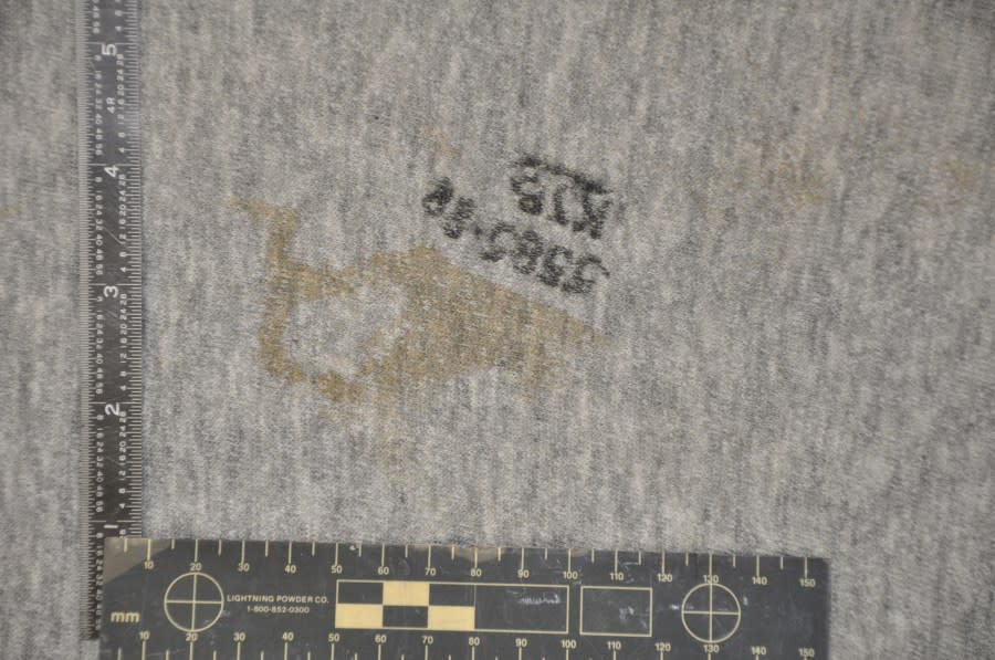 An imprint of the suspected murder weapon on a pair of sweatpants. (Courtesy)