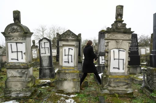 The number of anti-Jewish offences reported to the police surged 74 percent last year. In December, headstones were defaced at a Jewish cemetery in Herrlisheim, eastern France