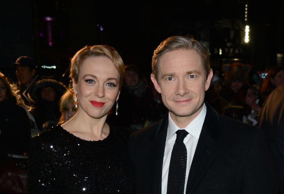 Martin Freeman and Amanda Abbington seen at the UK premiere of The Hobbit: An Unexpected Journey at The Odeon Leicester Square on Wednesday, Dec. 12, 2012, in London. (Photo by Jon Furniss/Invision/AP)