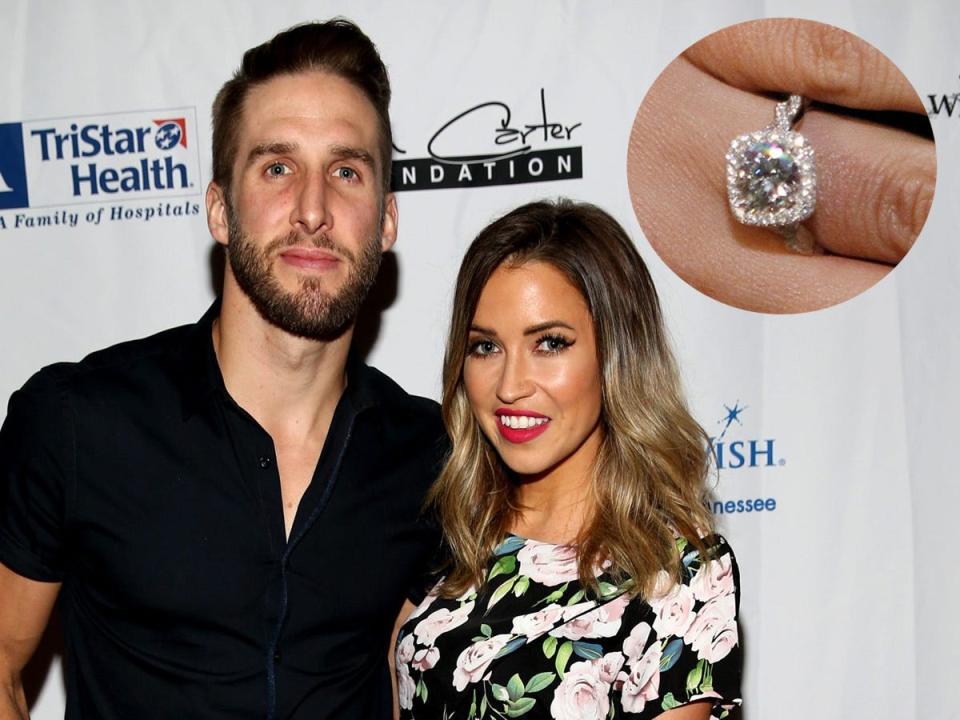 A photo of Shawn Booth and Kaitlyn Bristowe with an inset of her engagement ring.