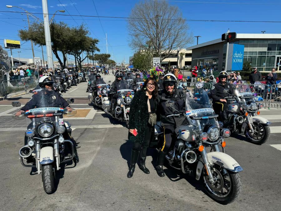 Jefferson Parish President Cynthia Lee Sheng with deputies on Mardi Gras Day in Metairie. (Courtesy: Jefferson Parish)