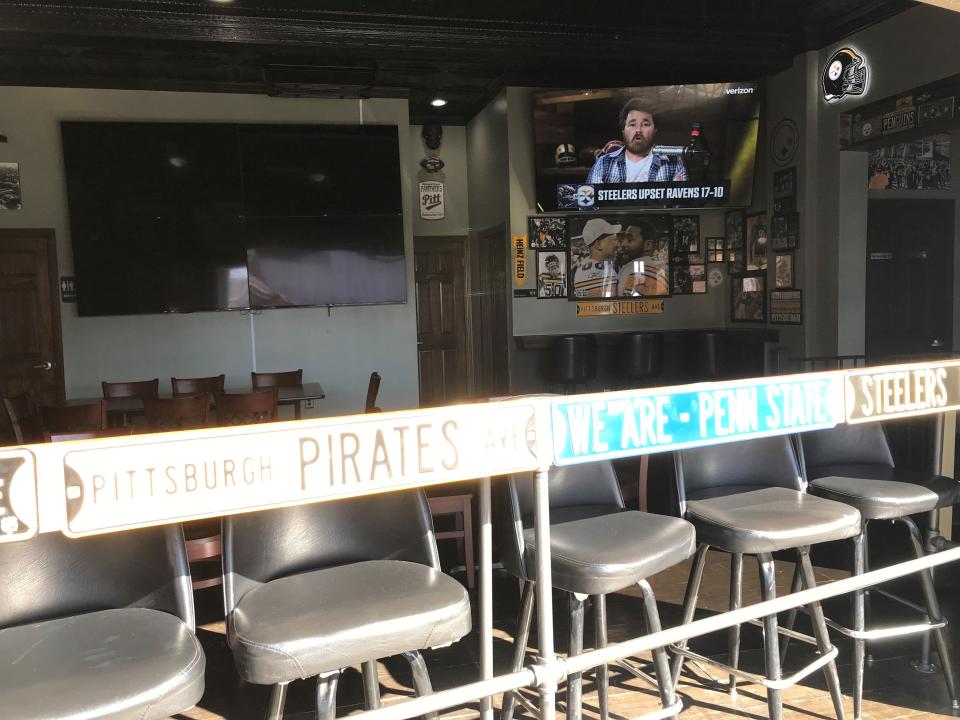 The 11th Street view inside Game Time Sports Bar & Grill's dining room.