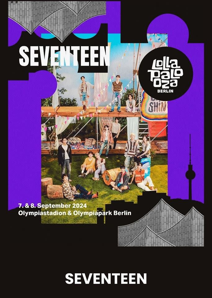 SEVENTEEN將於9月去到德國柏林Lollapalooza出演。（圖／翻攝自X）